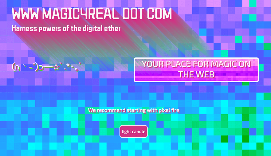Screenshot of webpage that reads 'Magic 4 Real dot com, your place for magic on the web