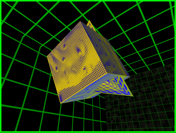 Pixelated image of Lark's face in a dark grid background